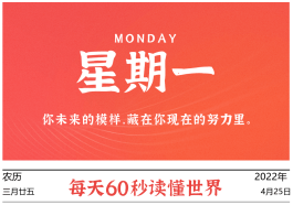 2022年4月25日，李海博客带你每天60秒读懂世界